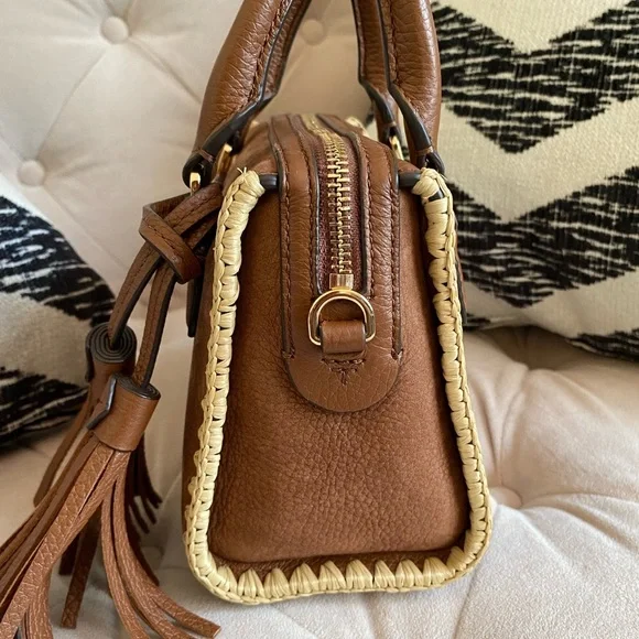 Tory Burch Thea Whipstitch Grizzly Mini Web Satchel - Picture 9 of 15